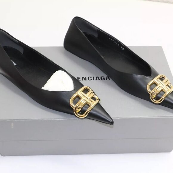 Balenciaga Square Knife BB Leather Pointy Toe Ballerina Flats US 5/ EU 35 - Picture 1 of 10
